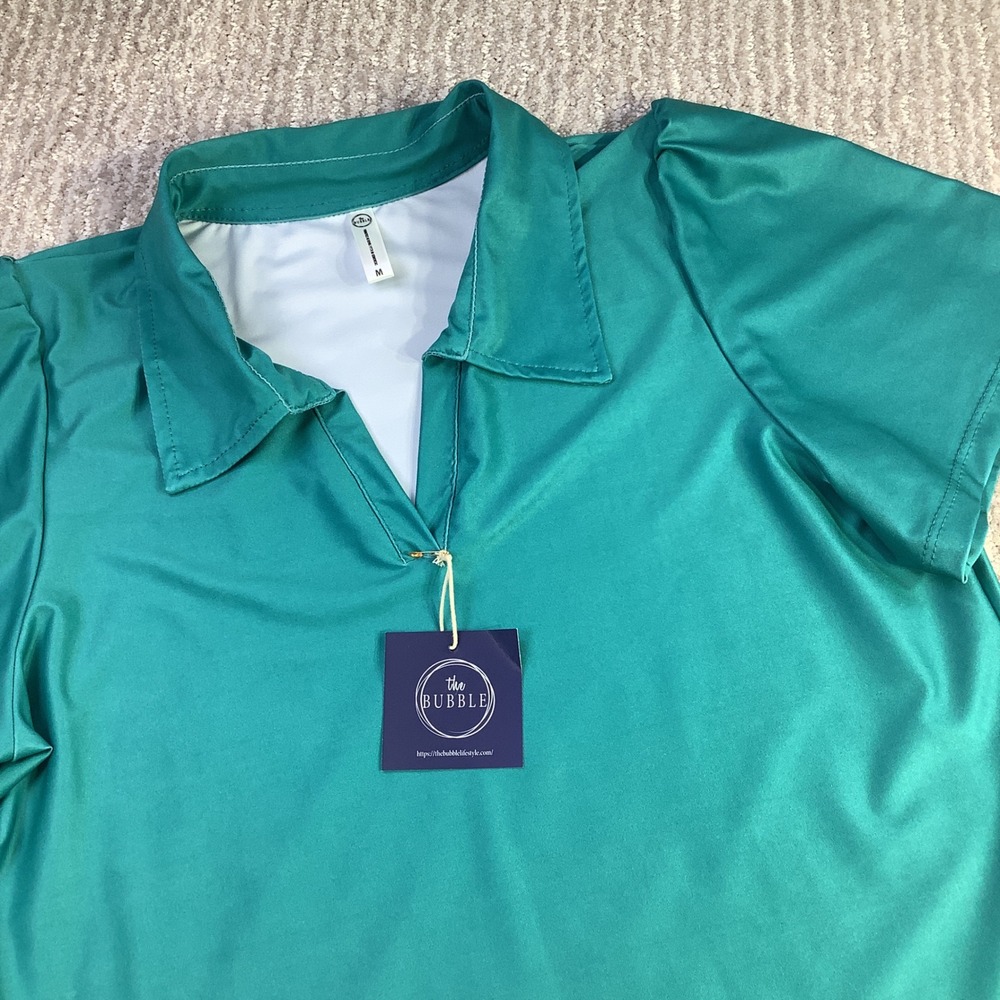 The Bubble Birdie Top Women's Golf Polo Shirt Athletic Blue‎ Green Size M NWT